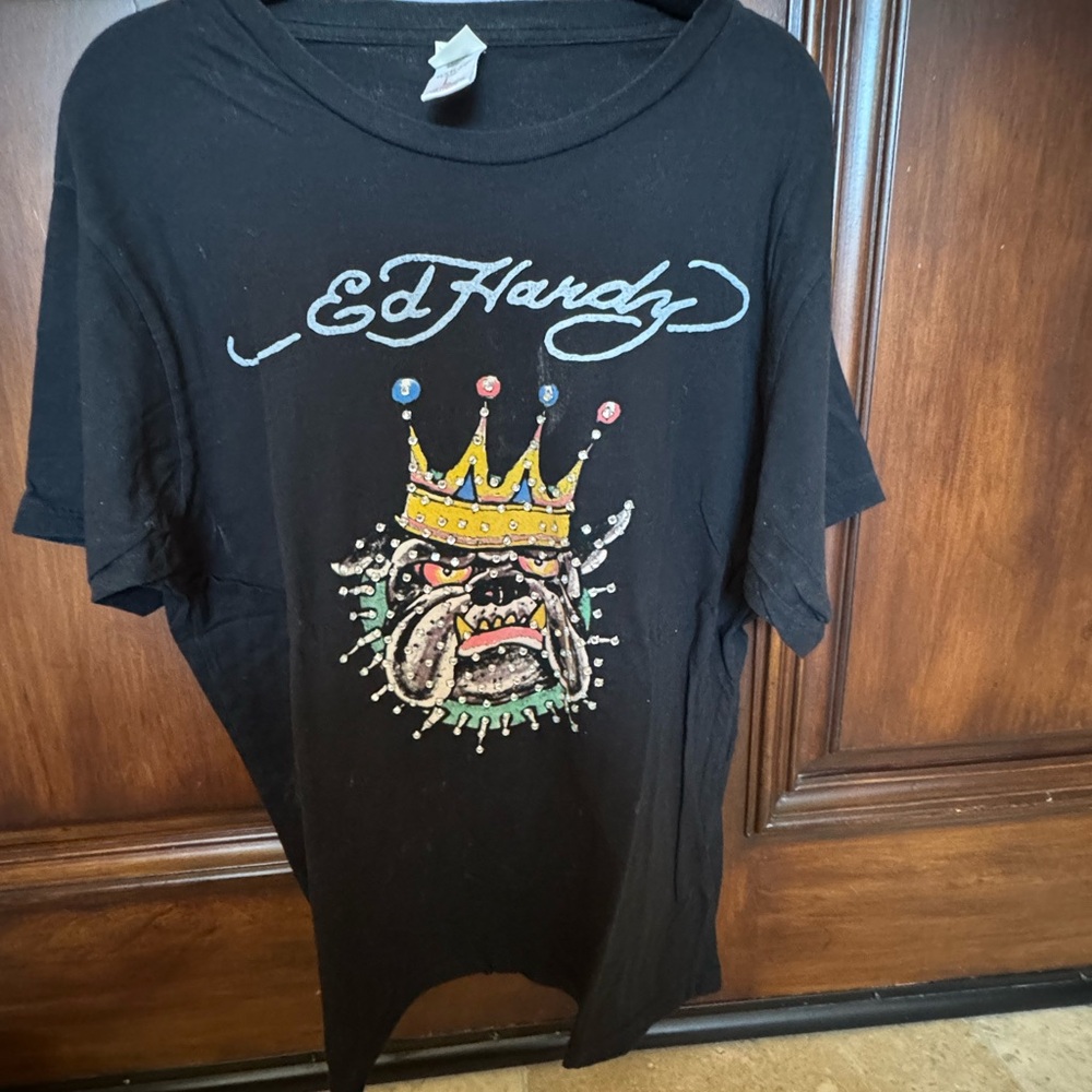 Ed Hardy Black Short Sleeve Tee with Bold Graphics